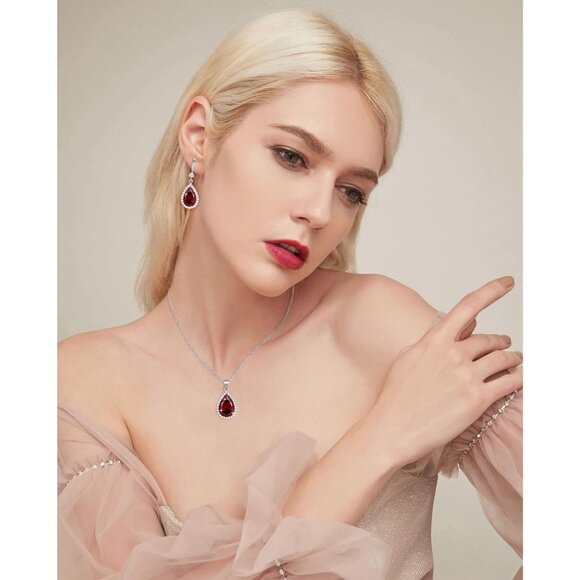 Women Jewelry Set Silver/Gold Plated Teardrop Pendant Necklace Dangle Drop Earri - Picture 2 of 6